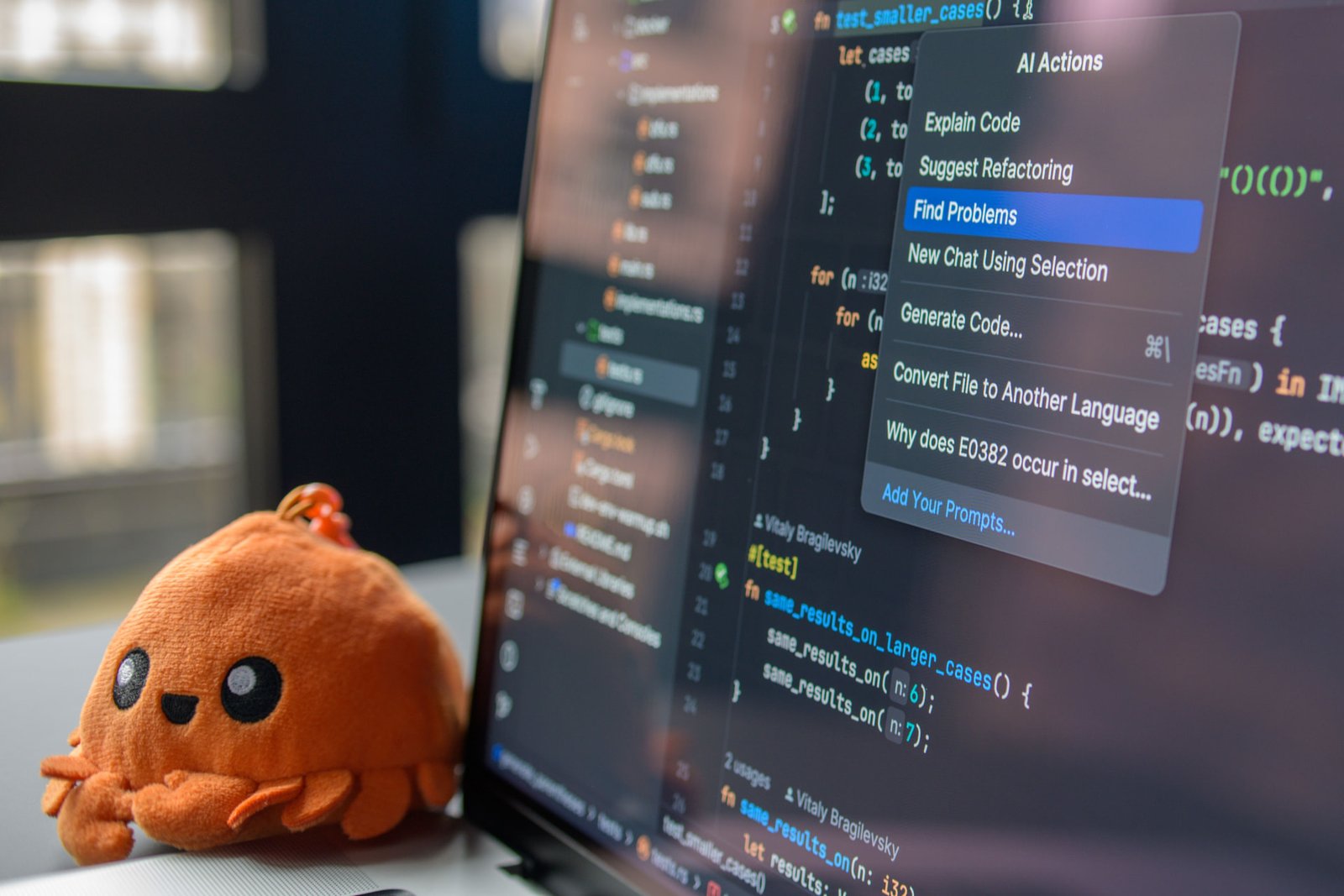 Developer workstation showing application code for an AI-powered connected platform